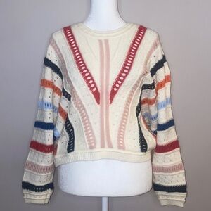 En Crème Rainbow Stripe Open Knit Sweater